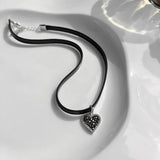 Neo-gothic Heart Zircon Pendant Leather Choker Necklace