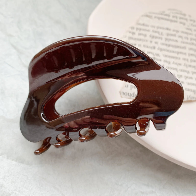 Retro Heart Hair Claw Clip High Brown Acetate For Woman Girls