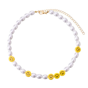 Retro Pearl Smiley Choker Necklace For Women