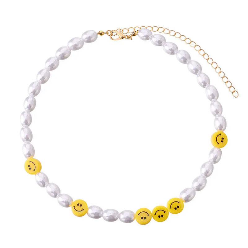 Retro Pearl Smiley Choker Necklace For Women