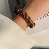 Metal Leather Wrap Open Bracelet Retro Design