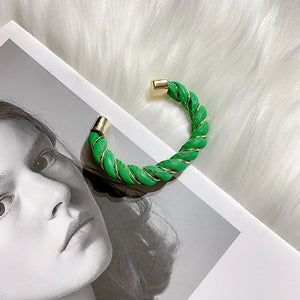 Metal Leather Wrap Open Bracelet Retro Design