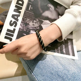 Metal Leather Wrap Open Bracelet Retro Design