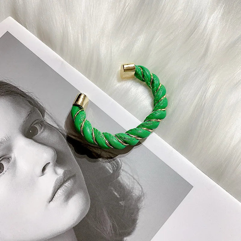 Metal Leather Wrap Open Bracelet Retro Design
