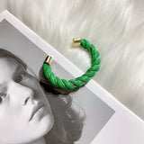 Metal Leather Wrap Open Bracelet Retro Design