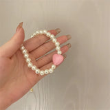 Rose Pink Love-Heart Paint Pearl Necklace Female Personality Temperament