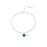 S925 Silver Heart & Pearl Bracelet Zircon Pendant