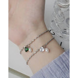 S925 Silver Heart & Pearl Bracelet Zircon Pendant