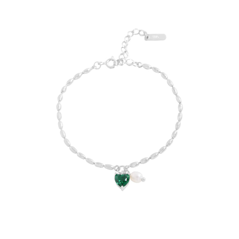S925 Silver Heart & Pearl Bracelet Zircon Pendant