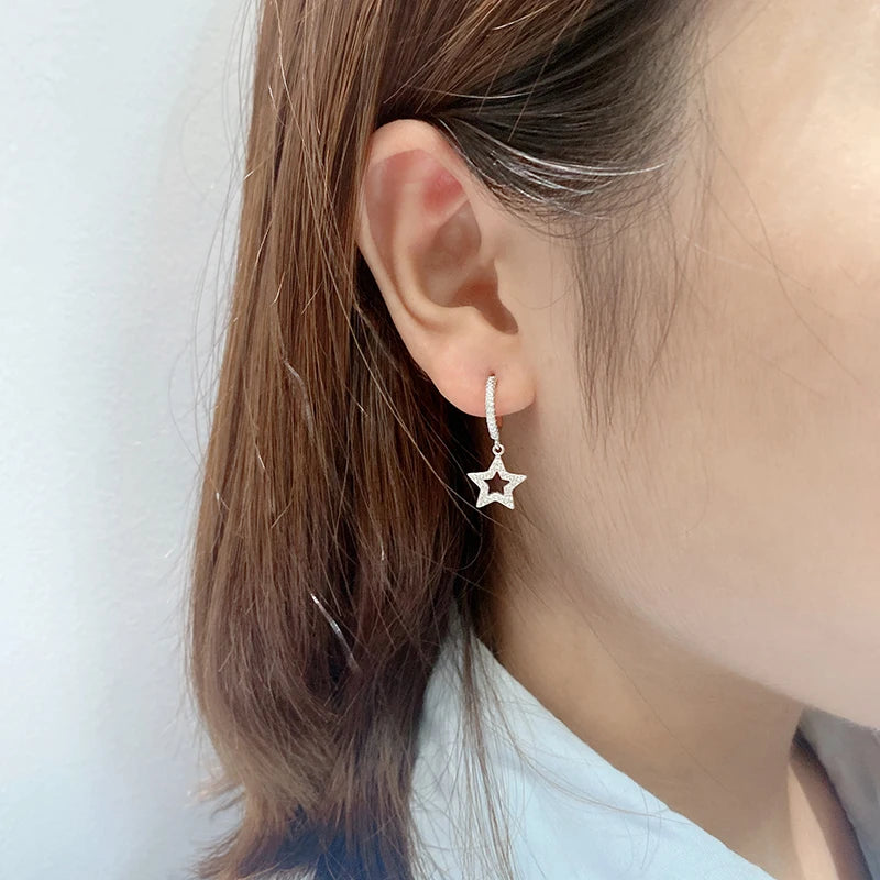 S925 Short Earrings Female Pentagonal Small Star