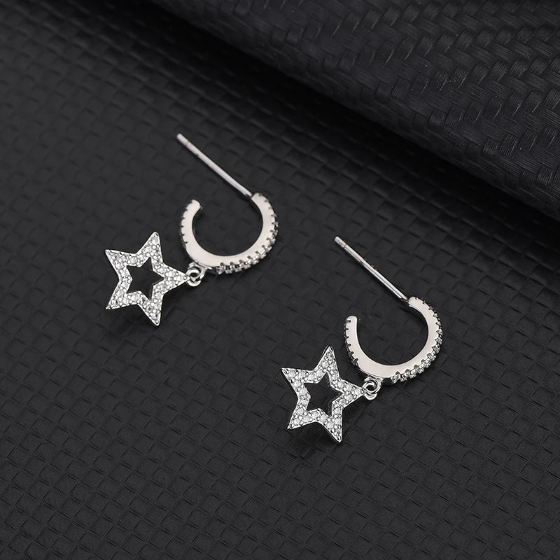 S925 Short Earrings Female Pentagonal Small Star
