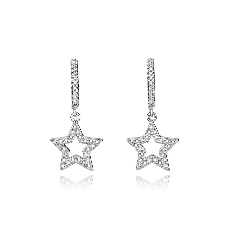 S925 Short Earrings Female Pentagonal Small Star