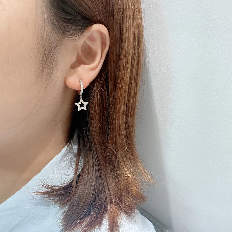 S925 Short Earrings Female Pentagonal Small Star