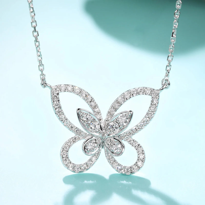 CZ Butterfly Pendant Necklace Sterling Silver 925