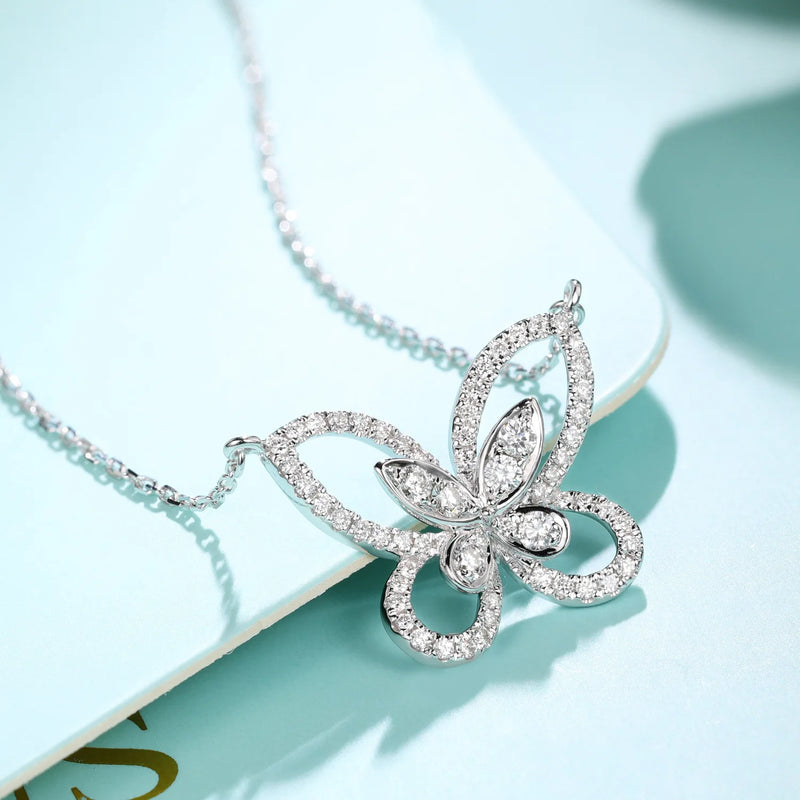 CZ Butterfly Pendant Necklace Silver 925