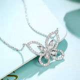 CZ Butterfly Pendant Necklace Silver 925