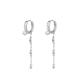 925 Silver Tassel Zircon Chain Earrings Romantic Wedding Jewelry