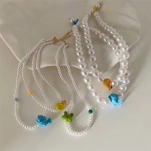 Frog Whale Small Duck Pearl Necklace All-match Collarbone Chain