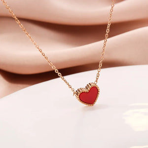 Red Heart Pendant Necklace Stainless Steel Chain Jewelry