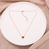 Red Heart Pendant Necklace Stainless Steel Chain Jewelry