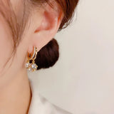 Zircon Square Ball Pearl Ear Clasp Earrings