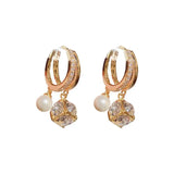 Zircon Square Ball Pearl Ear Clasp Earrings