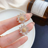 Crystal Daisy Flower Earrings Metal Sunflower Stud Earrings