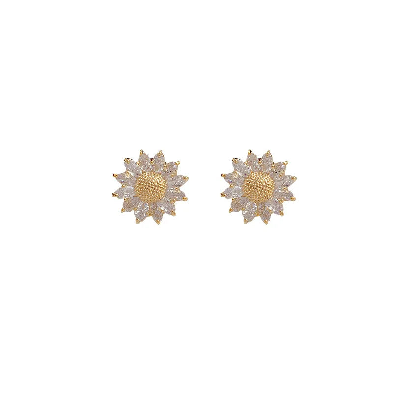 Crystal Daisy Flower Earrings Metal Sunflower Stud Earrings
