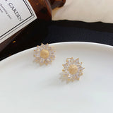 Crystal Daisy Flower Earrings Metal Sunflower Stud Earrings