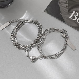 Double Layer Charm Bracelet Heart Pendants Jewelry