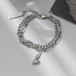Double Layer Charm Bracelet Heart Pendants Jewelry