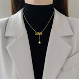 Stainless Steel Clavicle Chain LOVE Charm Star Necklaces Women Girls Jewelry