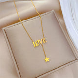 Stainless Steel Clavicle Chain LOVE Charm Star Necklaces Women Girls Jewelry