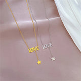Stainless Steel Clavicle Chain LOVE Charm Star Necklaces Women Girls Jewelry