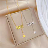 Stainless Steel Clavicle Chain LOVE Charm Star Necklaces Women Girls Jewelry