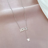 Stainless Steel Clavicle Chain LOVE Charm Star Necklaces Women Girls Jewelry