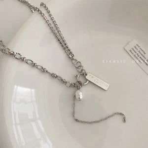 Stainless Steel Pearl Pendant Necklace Punk Cuban Chain Choker
