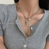 Stainless Steel Pearl Pendant Necklace Punk Cuban Chain Choker