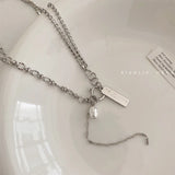 Stainless Steel Pearl Pendant Necklace Punk Cuban Chain Choker