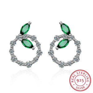 Emerald Leaf Stud Earrings Silver 925 Gemstones Women Dating