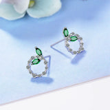 Emerald Leaf Stud Earrings Silver 925 Gemstones Women Dating