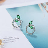 Emerald Leaf Stud Earrings Silver 925 Gemstones Women Dating
