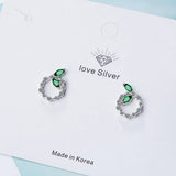 Emerald Leaf Stud Earrings Silver 925 Gemstones Women Dating
