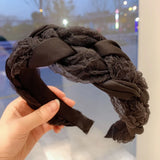 Fairy Silk Lace Gauze Headband Wide Side Multi-layer Cross Knot Headband