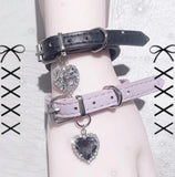 Heart Charm Bracelet Pink Leather Bangle Harajuku Jewelry