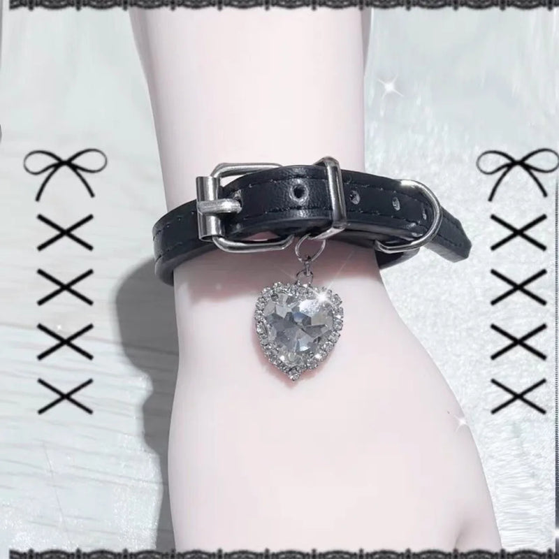 Heart Charm Bracelet Pink Leather Bangle Harajuku Jewelry