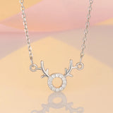 Animal Antlers Pave Stones Pendant Necklace 925 Silver Gift