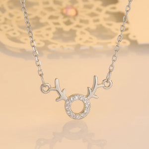 Animal Antlers Pave Stones Pendant Necklace 925 Silver Gift