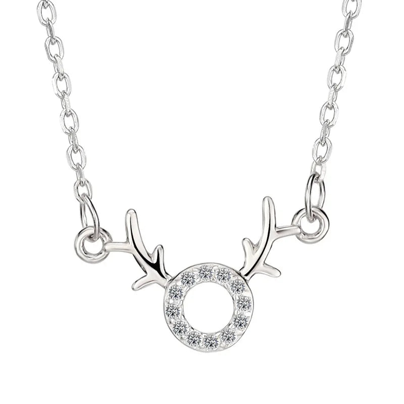 Animal Antlers Pave Stones Pendant Necklace 925 Silver Gift