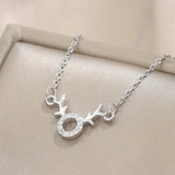 Animal Antlers Pave Stones Pendant Necklace 925 Silver Gift